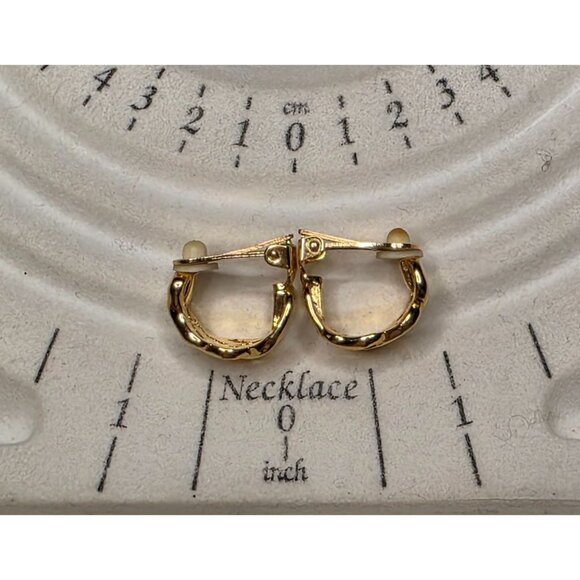 Gold-Tone Clip-On Earrings With Rhinestone Accents‎ & Woven Design - Picture 2 of 4